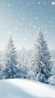 Winter landscape with snowfall and trees photo