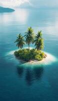 An island with two palm trees in the middle of the ocean photo