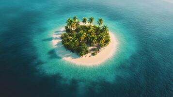 Island in the middle of the ocean with palm trees photo