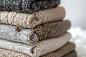 A stack of four sweaters photo
