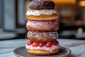A stack of donuts on a plate photo