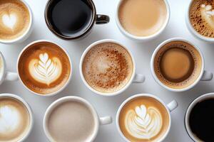 Many different types of coffee cups are shown photo