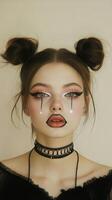 A woman with makeup and a clown face photo