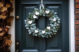 Eucalyptus wreath on front door photo