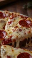 A close up of a pepperoni pizza photo
