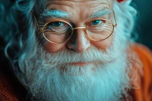 A close up of santa claus with glasses and beard photo