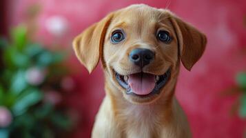 A cute brown dog is smiling photo