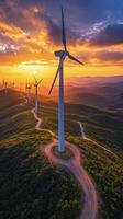 Wind turbines in the sunset at a wind farm photo