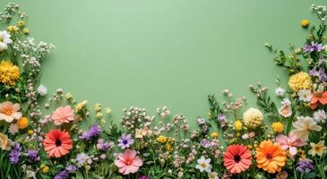 Spring flowers on green background photo