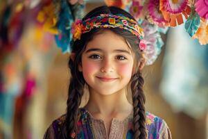 A little girl with braids and colorful headband photo