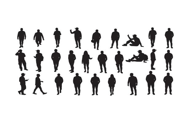 Silhouettes People Walking Group Set Talking Pose