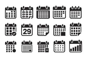 Calendar collection set, illustrations for schedule reminders, daily pads, monthly grids, special days silhouette vector