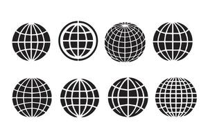 Globe symbol set, grid patterns, flat earth symbols, world, round globes Design vector