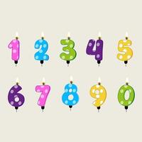 Colorful number-shaped candles ranging from 1 to 9 and 0 vector