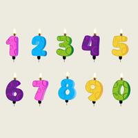 Colorful numeral candles from 0 to 9, each in vibrant hues vector