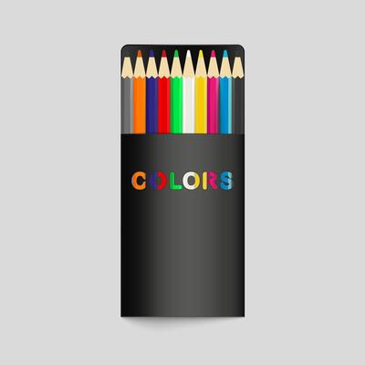 Black box containing colorful pencils in vertical arrangement