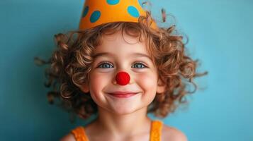 A little girl with a clown nose and a red nose photo