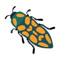 Colorful Bug Isolated Illustration with Orange Spots. The insect's shape and details are clearly outlined, showcasing a unique, artistic style suitable for various design projects. vector