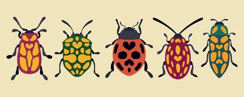 Colorful Beetle set. Illustration. colorful beetles with distinct heart shaped patterns on their backs. The artwork highlights diversity and unique design in insect anatomy vector