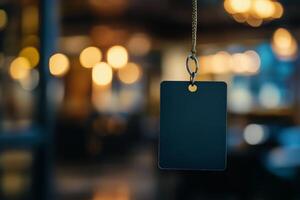 A blank price tag hanging from a string photo