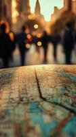 A map with people walking in the background photo