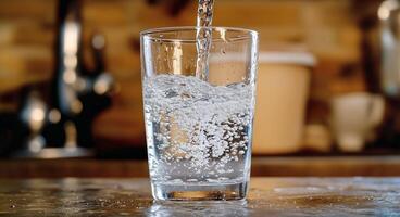 A glass of water being poured into it photo