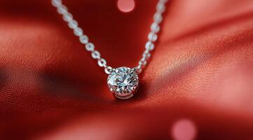 A diamond pendant on a red fabric photo
