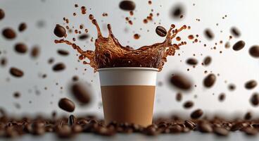 A coffee cup with coffee splashing on it photo