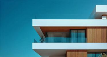 Modern architecture with wooden balconies and balconies photo
