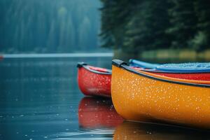 Two canoes are parked on the water photo