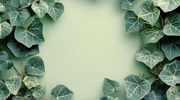 Ivy leaves on a green background photo
