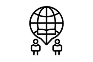 World Book and Copyright Day in a unique library shaped like the globe, filled with readers engaging in books and global knowledge vector