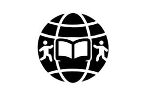 World Book and Copyright Day celebrated with readers surrounded by books in a library structure shaped like the globe vector