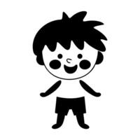 cartoon boy character expressive face, round cheeks, and fun hairstyle standing with open arms vector