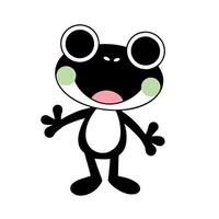 cartoon frog with oversized eyes and joyful expression in clean bold black silhouette style on white background vector