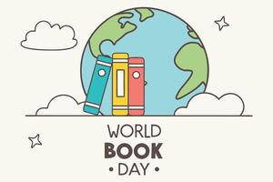 Graphic design for World Book Day featuring colorful books, Earth, and cloud elements for a lively and educational look vector