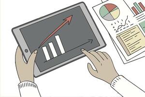 Tablet screen showing a financial chart with an upward arrow, symbolizing positive cash flow and profitability vector