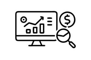 Computer screen with a graph and magnifying glass, showcasing the importance of cash flow management vector