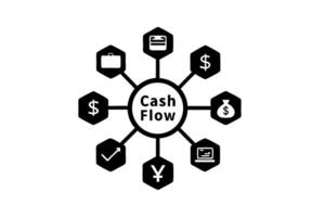 Cash Flow visualized with network of dollars and financial growth icons, innovative business finance concepts illustration vector