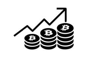 Stacks of Bitcoin coins with an upward trendline, depicting rising cash flow in cryptocurrency vector