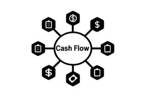 Cash Flow flow diagram with financial elements, business idea generation, productivity and strategy concepts vector
