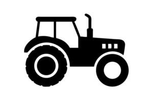Black and white icon of a tractor with simple, clean lines showcasing a farm vehicle for plowing and planting vector