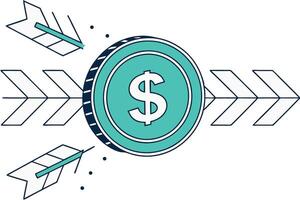 Concept of business cash flow with arrows going in and out of a dollar symbol, illustrating the movement of money in financial cycles vector