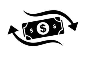 Money flow symbolized with arrows moving around dollar bills, representing dynamic financial transactions vector