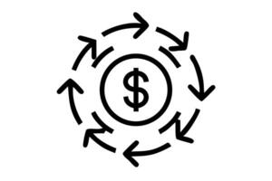graphic of a dollar sign surrounded by arrows representing the flow of money, business, investment, and cash flow management vector