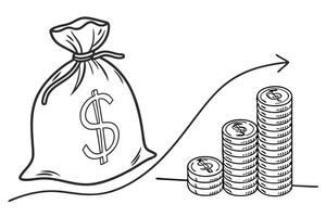 Cash Flow Representation Steady stack of coins and a money bag showing how money accumulation leads to growth and financial security vector