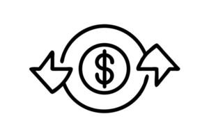 Cash Flow Management Icon for Financial Transactions with Arrows and Dollar Sign in Black and White Style vector