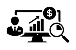 computer showing financial charts with a magnifying glass, representing the analysis of cash flow in business vector