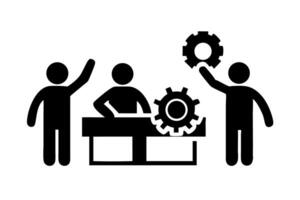 Team of engineers and workers in protective gear working on machinery in a high tech manufacturing setting for industrial processes vector