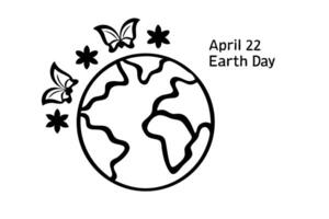 Earth Day graphic with a globe, green leaves, flowers, and butterflies, symbolizing the planets preservation and eco conscious living vector